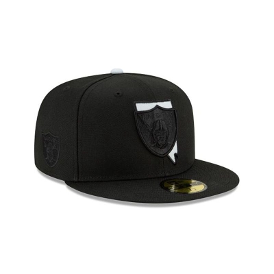 Black Las Vegas Raiders Hat - New Era NFL State Logo Reflect 59FIFTY Fitted Caps USA7653401